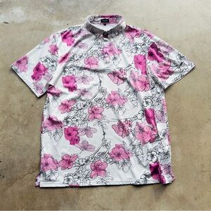 Golf Gentry Polo Shirt Men Size Large Floral All Over Print Stretch